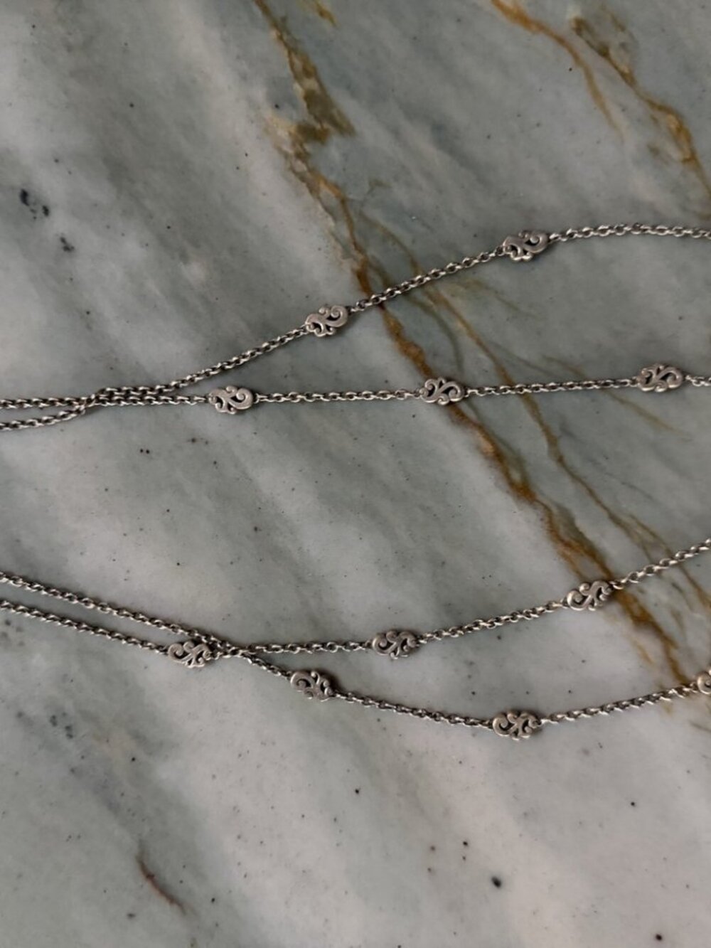 Lois Hill Sterling Silver 925 Double Strand Scroll Station Necklace Toggle Clasp
